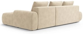 Bézs bársony kinyitható-tárolóhelyes sarokkanapé (jobb oldali-heverő résszel) Linz – Cosmopolitan Design