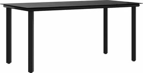 vidaXL fekete acél és edzett üveg kerti étkezőasztal 160x80x74cm