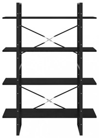 négyszintes fekete tömör fenyőfa könyvszekrény 100x30x140 cm