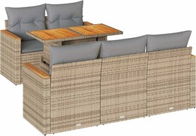 vidaXL 6 részes bézs polyrattan akácfa kerti ülőgarnitúra párnával