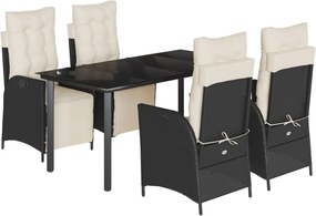 vidaXL 5 részes fekete polyrattan kerti étkezőgarnitúra párnákkal