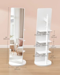 SONGMICS álló tükör, 360°-ban forgatható, 163 x 45 cm, felhőfehér