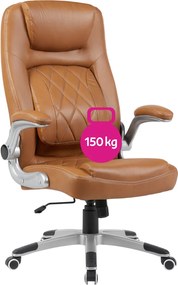 Irodai szék, barna ekobőr/ezüst, teherbírás 150 kg, GREKO