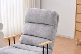 Hintaszék fa lábakkal, plüss szövettel, 4 fokozatban állítható háttámlával,  Szürke színben