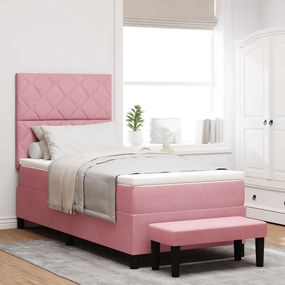 Rózsaszín Box Spring Ágy Matraccal és Pad 90x190 cm Bársony
