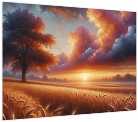Üveg kép – Naplemente a mezőn (70x50 cm)