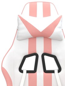 fehér és rózsaszín műbőr forgó játékszék lábtartóval