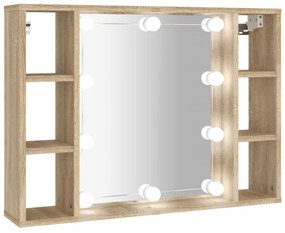 sonoma tölgy tükrös szekrény LED-ekkel 76 x 15 x 55 cm