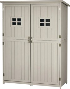 Outsunny Fa Kertiszerszámos Szekrény Kültéri Tároló Két Ajtóval Vízálló Tetővel Különböző Méretű Rekeszekkel 127.5x50x164cm Szilárd Fa | Aosom
