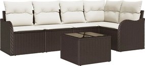 vidaXL Kerti Kanapé Szett tárolóval 6 pcs Barna polirattan