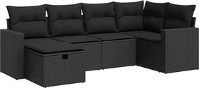 vidaXL 6 részes fekete polyrattan kerti ülőgarnitúra párnákkal