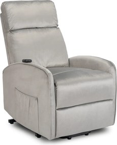 Fotel Elektrycznie Rozkładany COLTON z Funkcją Wstawania Szary Welurowy