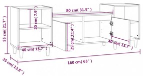 betonszürke szerelt fa TV-szekrény 160x35x55 cm