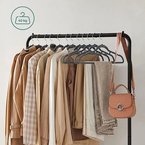 Fém ruhatartó kerekekkel, tárolópolccal, felső sín 40 kg-ig, fekete