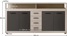 Kombinált komód, kasmír/fekete, LUNYSA