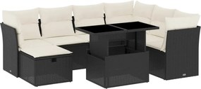 vidaXL 8 részes fekete polyrattan kerti ülőgarnitúra párnákkal