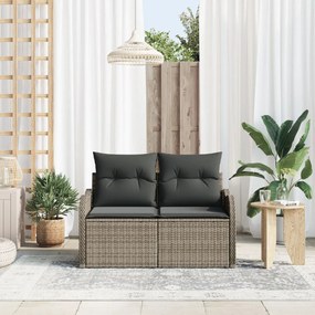 2-Fős Kerti Kanapé Tárolóval és Párnákkal Szürke Poli Rattan