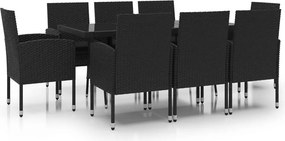 vidaXL 9 részes fekete polyrattan kerti étkezőgarnitúra