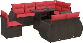vidaXL 9 részes barna polyrattan akácfa kerti ülőgarnitúra párnákkal