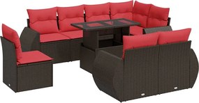 vidaXL 9 részes barna polyrattan akácfa kerti ülőgarnitúra párnákkal