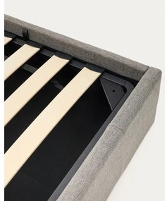 Szürke kárpitozott ágyneműtartós egyszemélyes ágy ágyráccsal 90x200 cm Nahiri – Kave Home