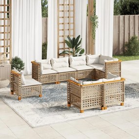 8 részes bézs polyrattan kerti ülőgarnitúra párnával