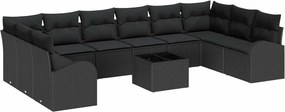 vidaXL Kerti Kanapé Szett párnával tárolóval 11 pcs Fekete polirattan
