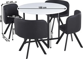 Étkező szett 1+4, fehér/fekete, BEVAN NEW