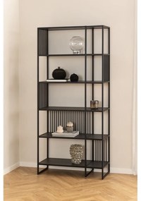 Fekete könyvespolc kő dekorral 85x185 cm Strington – Actona