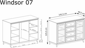 Aldabra Windsor W-7 vitrin, kasmír / természetes tölgy