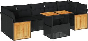 vidaXL 8 részes fekete polyrattan akácfa kerti ülőgarnitúra párnákkal