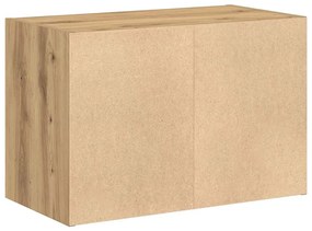 kézműves tölgy színű szerelt fa szekrény 2 fiókkal 60x31x40 cm