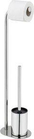 Fényes ezüstszínű rozsdamentes acél WC-papír tartó állvány WC-kefével Levante – Wenko