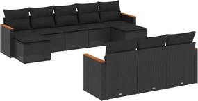 vidaXL 10 részes fekete polyrattan kerti ülőgarnitúra párnákkal