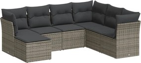 vidaXL 7 részes szürke polyrattan kerti ülőgarnitúra párnákkal