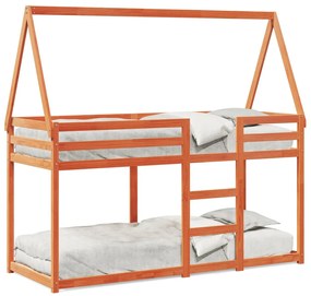 viaszbarna tömör fenyőfa ágy emelettel és tetővel 80 x 200 cm