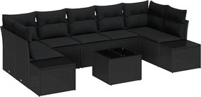 vidaXL Kerti Kanapé Szett párnával 8 pcs Fekete polirattan