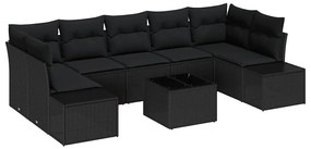 vidaXL Kerti Kanapé Szett párnával 8 pcs Fekete polirattan