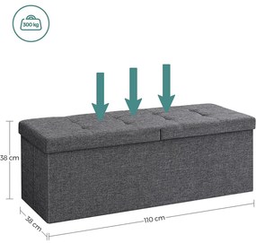 Puff, összecsukható tároló pad ottomán, ülőpad, 120L, sötétszürke, 110 x 38 x 38 cm