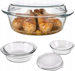 3,5+1,5 L-es Hőálló Edény Fedővel, Kerek Üveg Sütőhöz