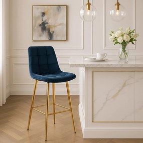 Kék Bársony Bárszék Aranyszínű Lábbal. ARIEL