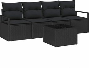 vidaXL Kanapé Szett párnával tárolóval 5 pcs Fekete polirattan