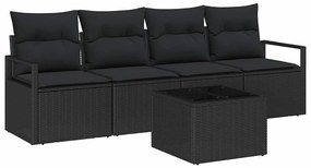 vidaXL Kanapé Szett párnával tárolóval 5 pcs Fekete polirattan