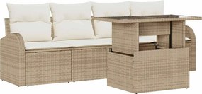vidaXL Kerti Kanapé Szett párnával 5 pcs Bézs Poli rattan
