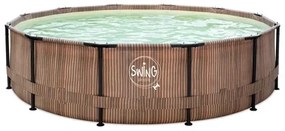 Swing Teak hatású fémvázas medence 366*76 cm szkimmerrel (3EXB0648)