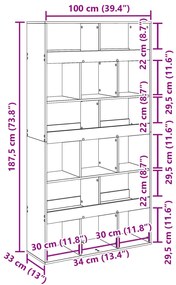 betonszürke szerelt fa könyvespolc 100 x 33 x 187,5 cm