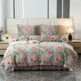 Mikroplüss ágyneműhuzat RÓZSASZÍN PILLANGÓ szürke Ágyneműhuzat mérete: 70 x 80 cm | 140 x 200 cm