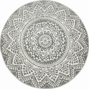 Kerek Szőnyeg Szürke Krémszínű Boho Mandala Rozetta Puha Lima átm. 120 cm