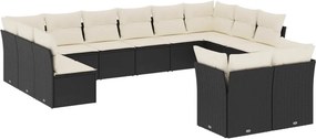 vidaXL 12 részes fekete polyrattan kerti ülőgarnitúra párnákkal