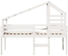 fehér tömör fenyőfa magasított ágy tetővel 75 x 190 cm